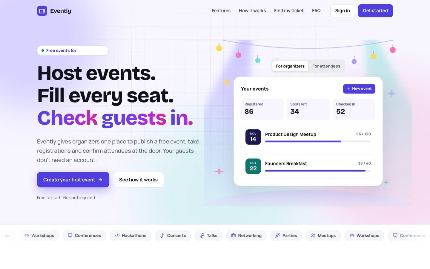 Evently homepage